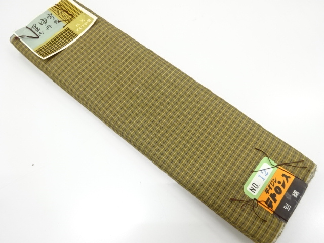 アンティーク　格子模様織り出し　丹前地反物